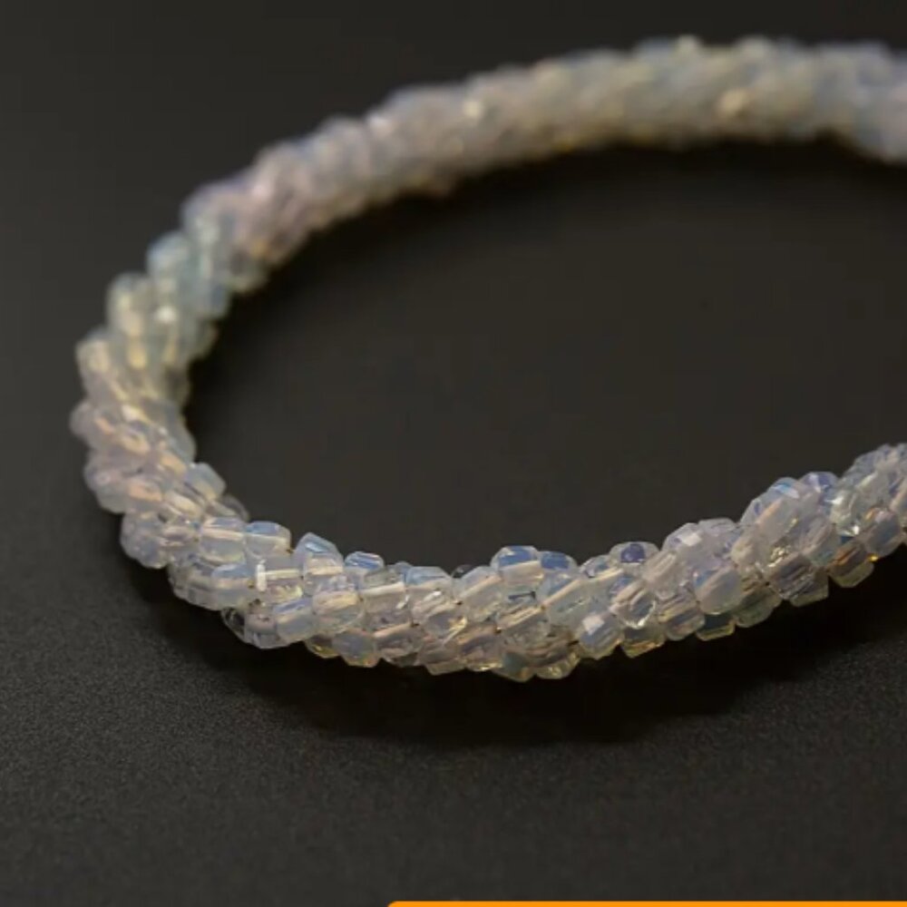 Natural White Ethiopian Opal Twisted Beaded Bracelet 8 inches Long - Picture 4 of 5